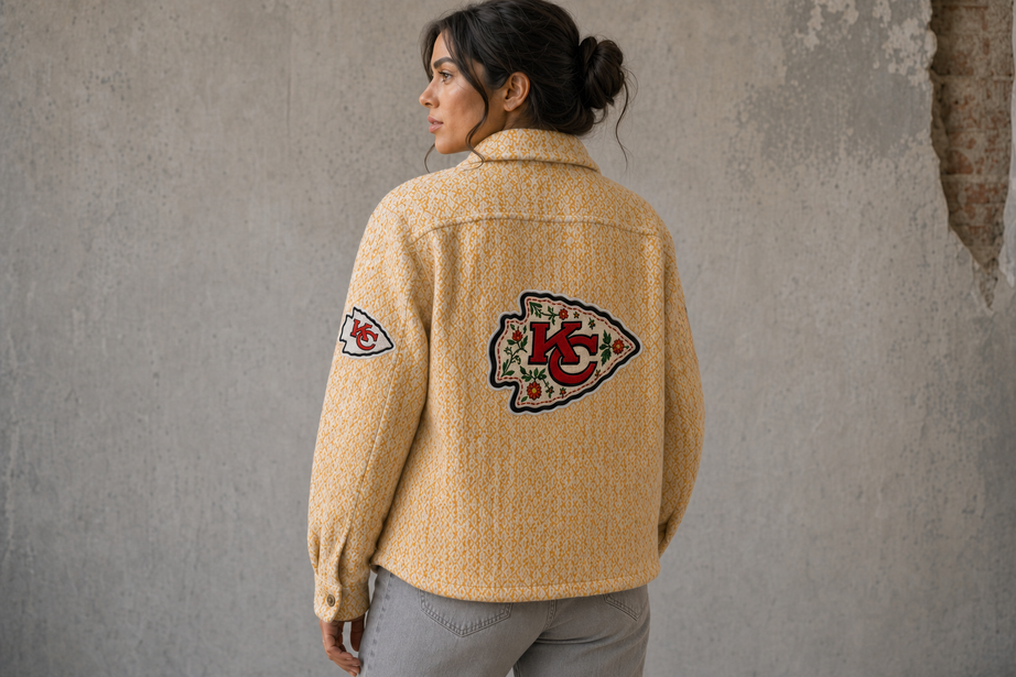 Chiefs Sunwoven Gold Shaket back view on model