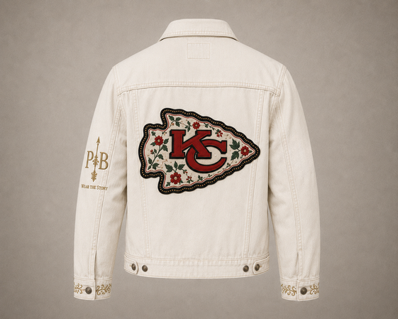 Chiefs Men's Off-White Denim Jacket back product view