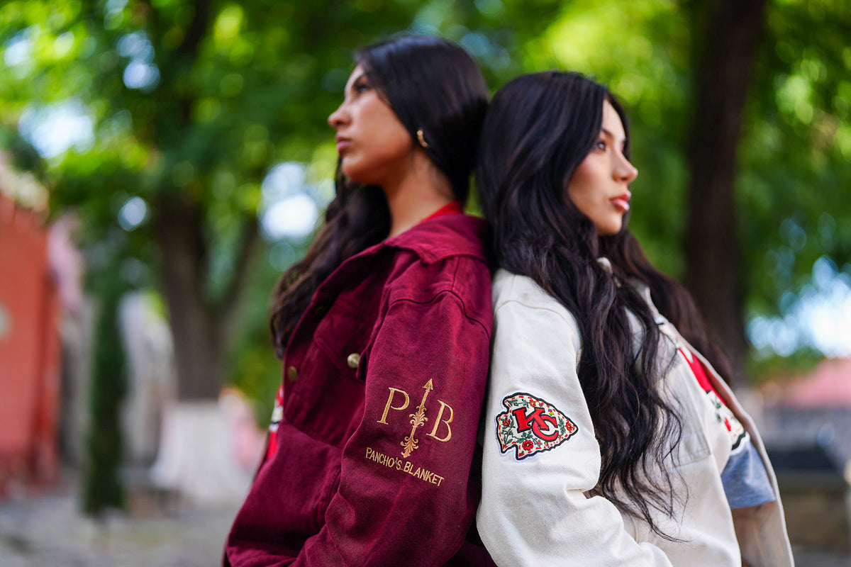 Pancho's Blanket × Kansas City Chiefs Women's Heritage Burnt Red Denim Jacket — photoshoot image 0629