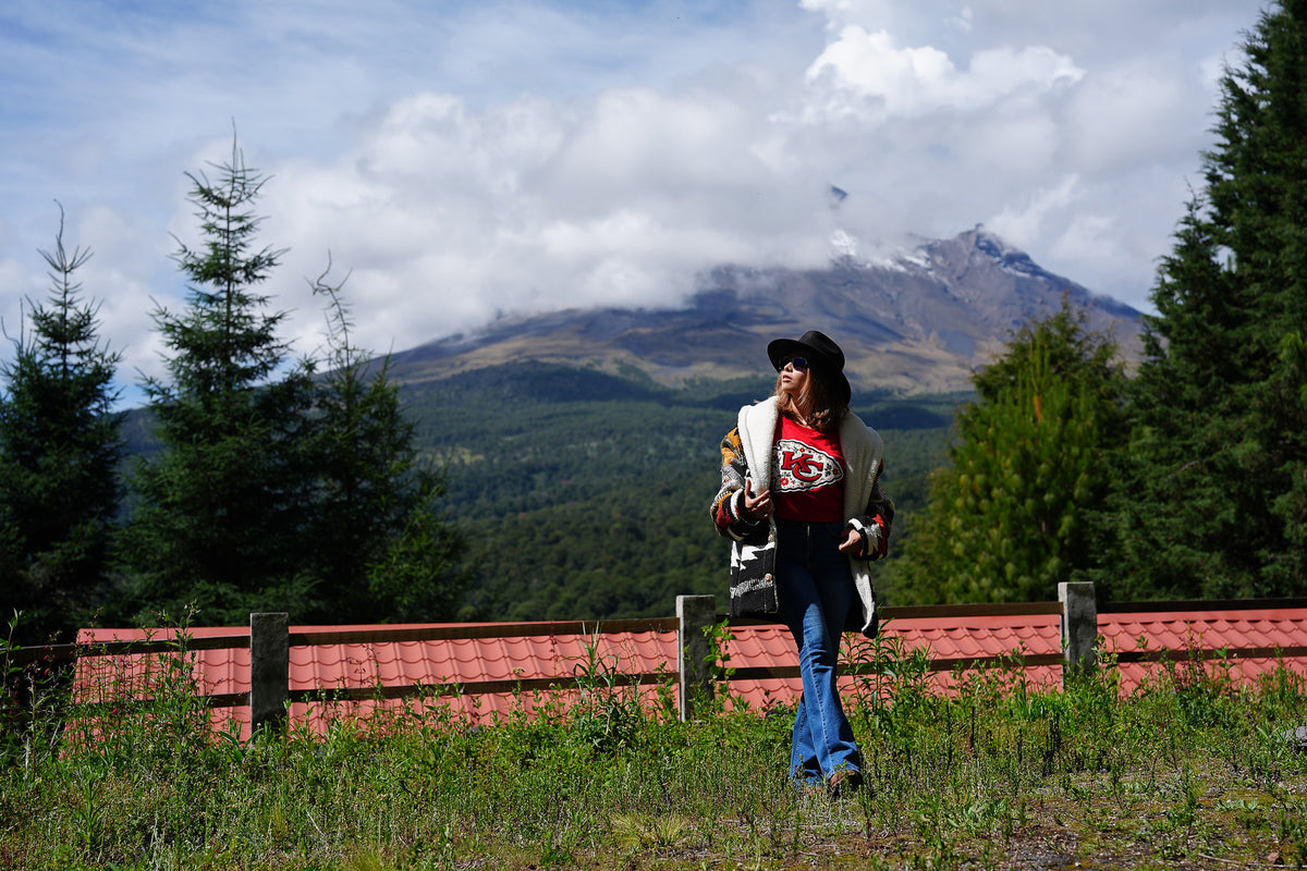 Pancho's Blanket × Kansas City Chiefs Floral Arrowhead Crop Top in red — photoshoot image 0375