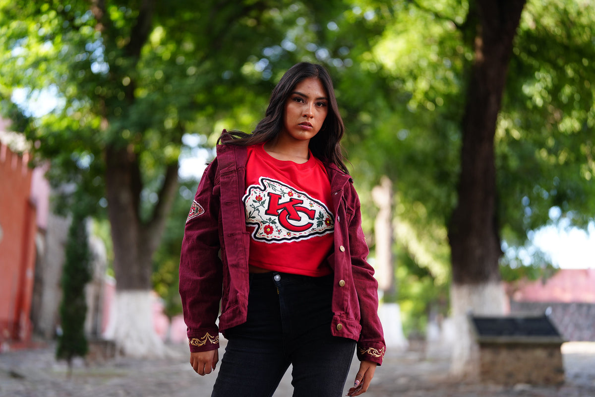 Pancho's Blanket × Kansas City Chiefs Floral Arrowhead Crop Top in red — photoshoot image 0651