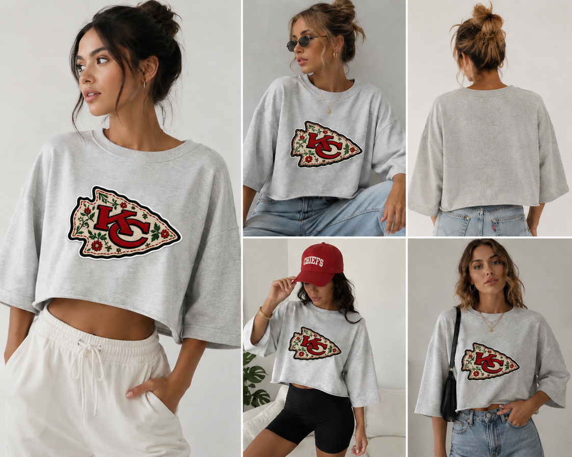 Chiefs Floral Arrowhead Crop Top lifestyle views