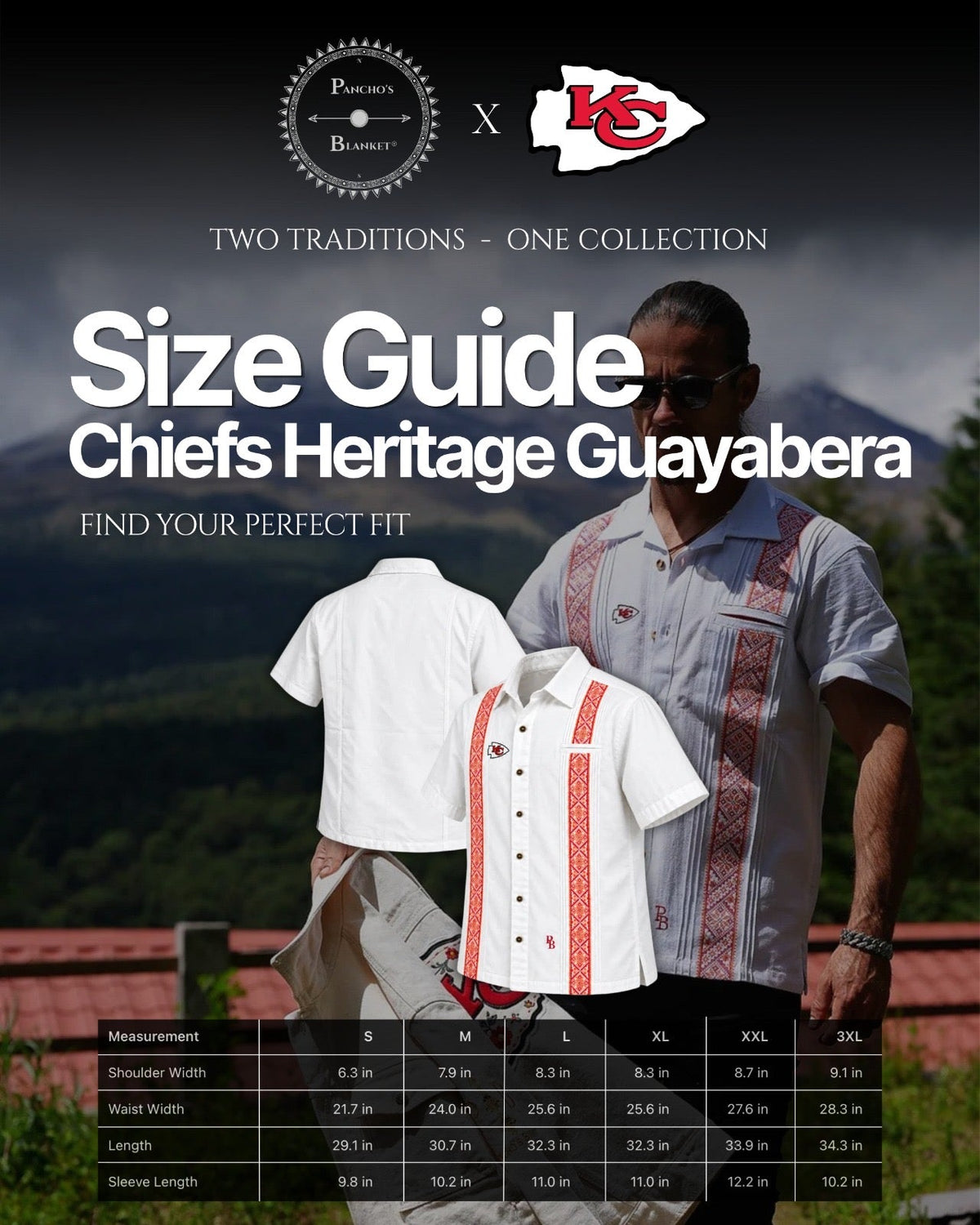 Size guide — Pancho's Blanket × Kansas City Chiefs | Heritage Guayabera
