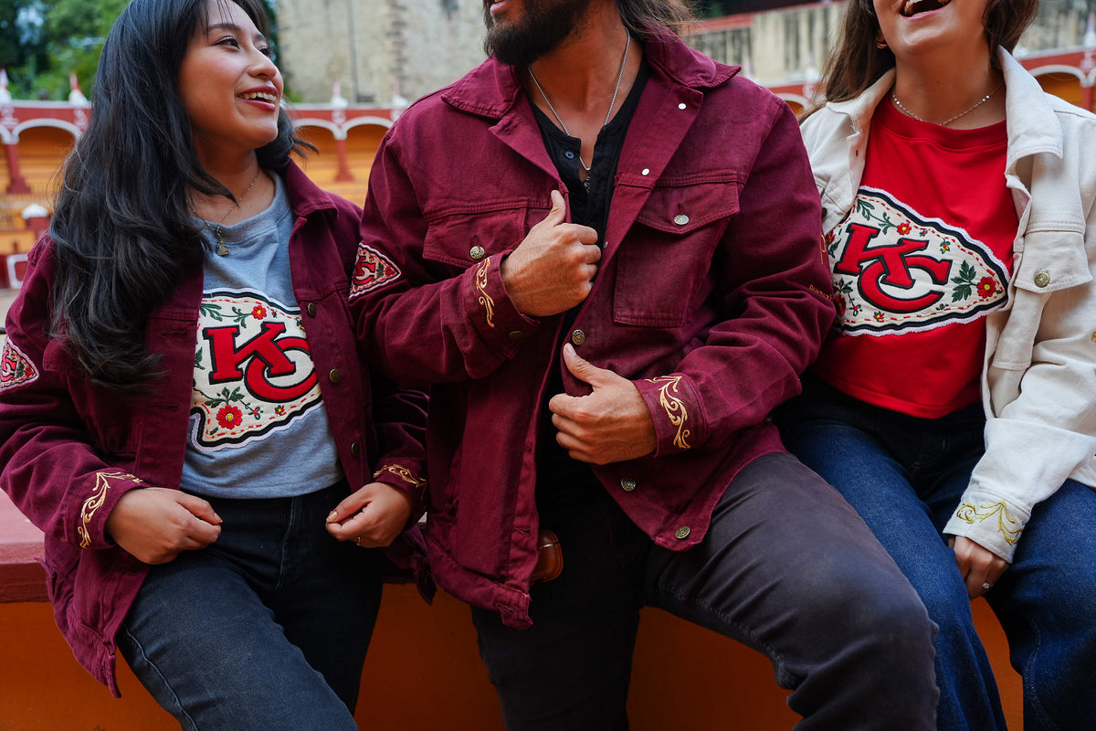 Pancho's Blanket × Kansas City Chiefs Men's Heritage Burnt Red Denim Jacket — photoshoot image 0523