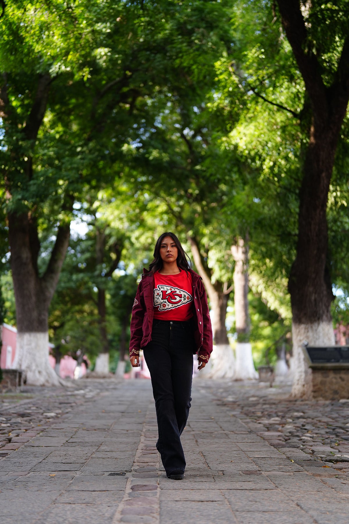Pancho's Blanket × Kansas City Chiefs Floral Arrowhead Crop Top in red — photoshoot image 0641
