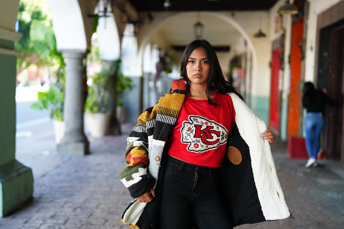 Pancho's Blanket × Kansas City Chiefs Floral Arrowhead Crop Top in red — photoshoot image 0771