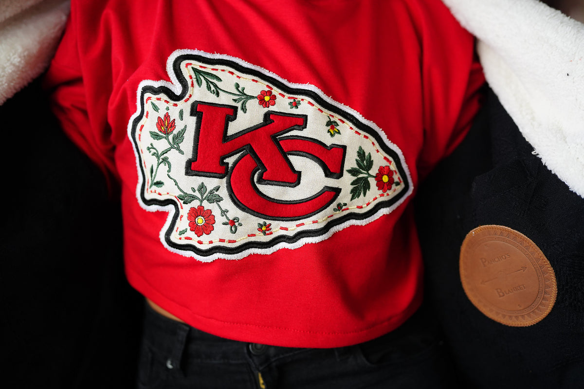 Pancho's Blanket × Kansas City Chiefs Floral Arrowhead Crop Top in red — photoshoot image 0777