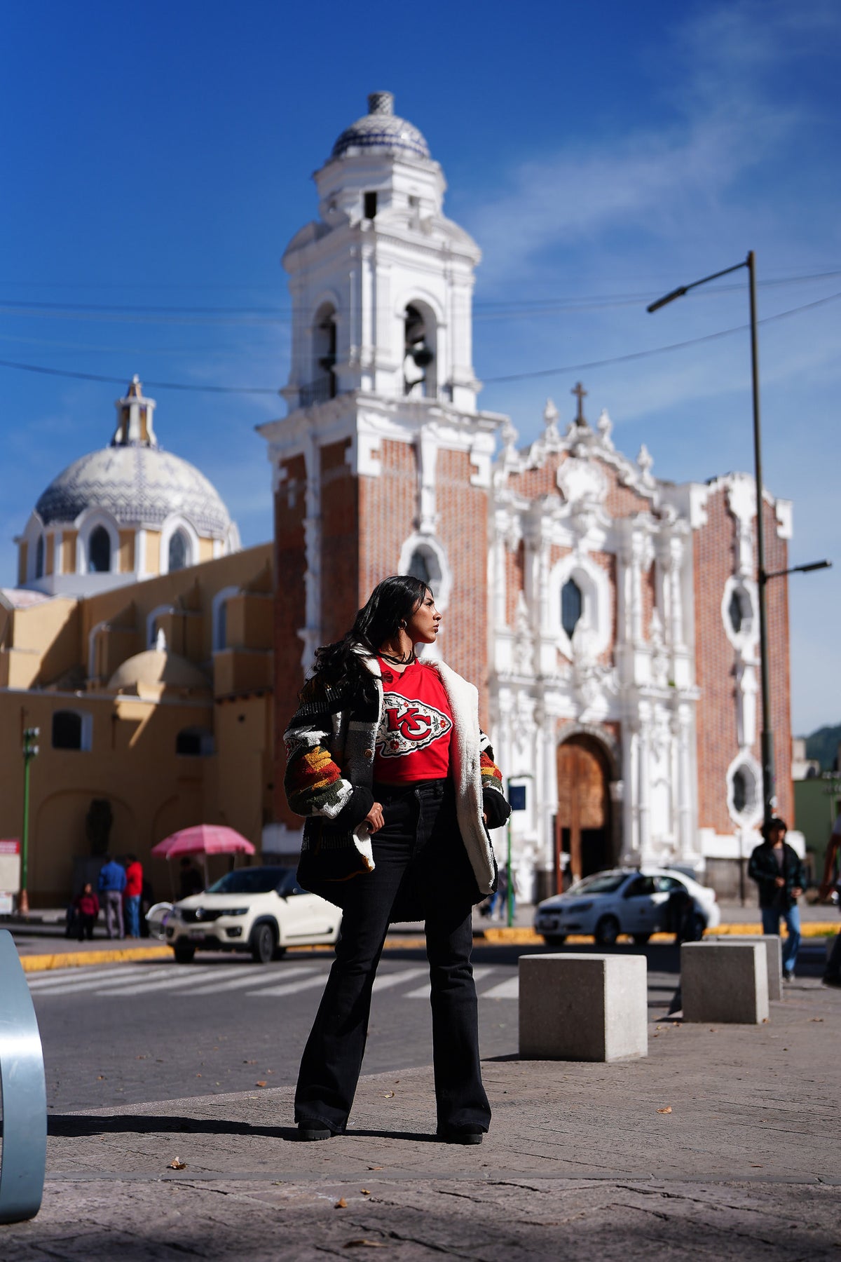 Pancho's Blanket × Kansas City Chiefs Floral Arrowhead Crop Top in red — photoshoot image 0813