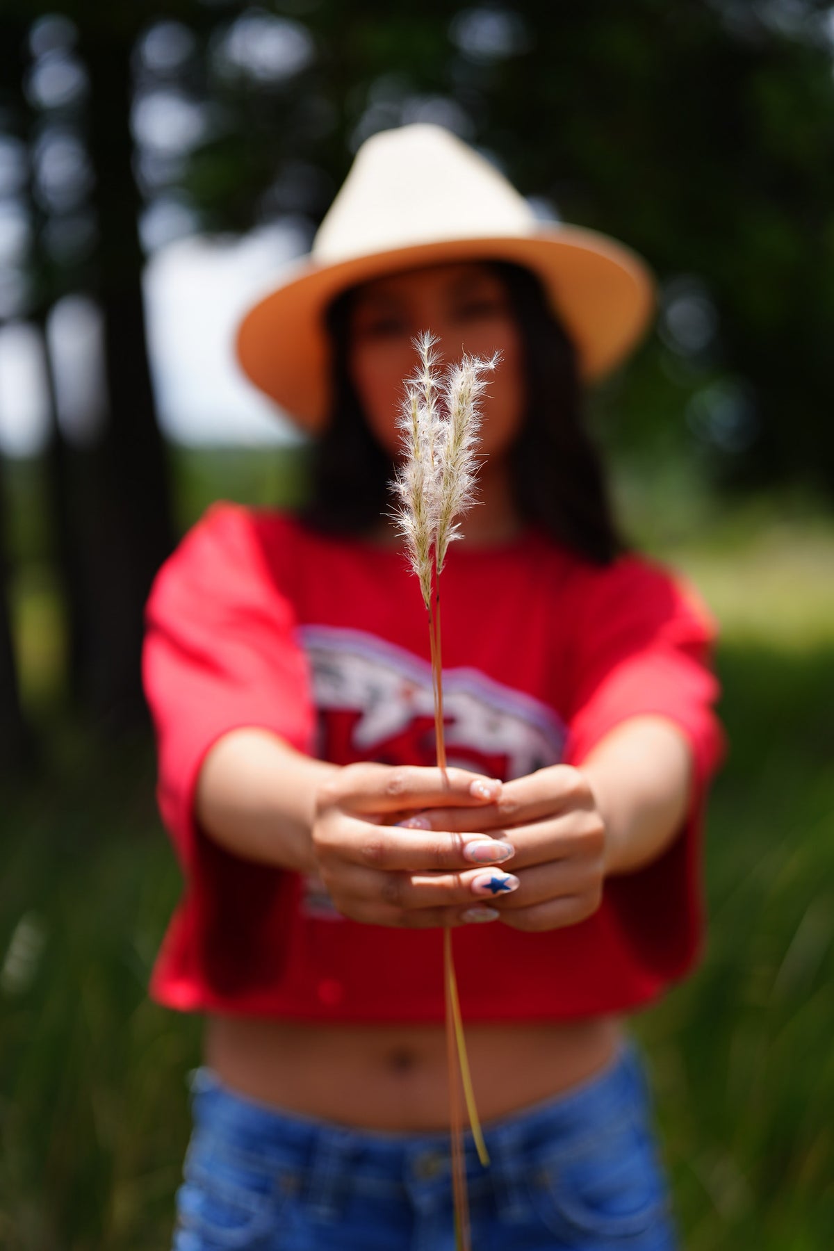 Pancho's Blanket × Kansas City Chiefs Floral Arrowhead Crop Top in red — photoshoot image 0876