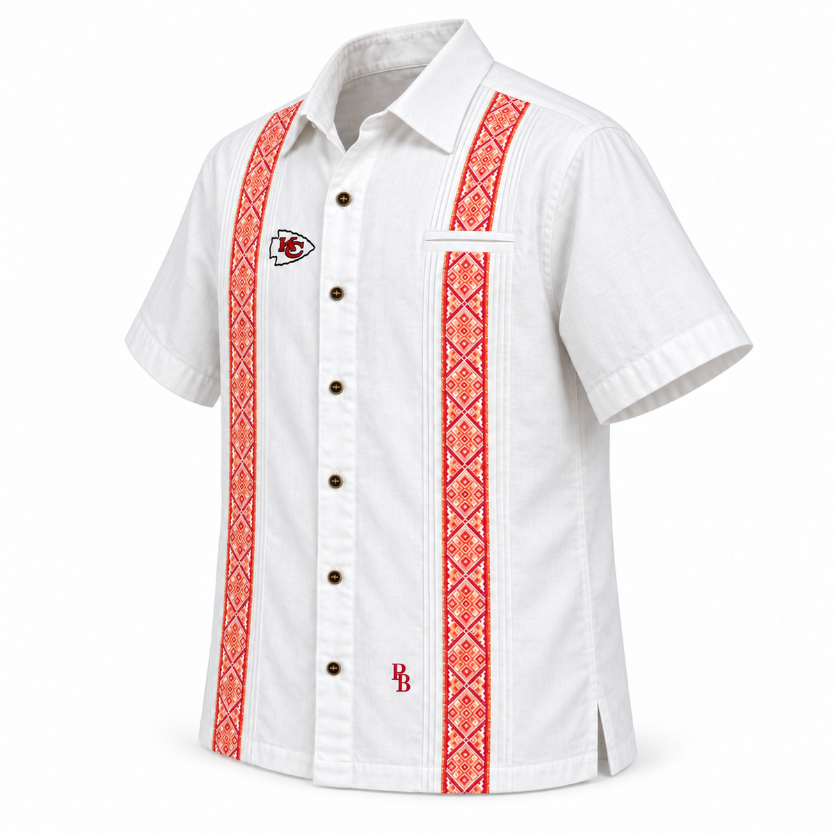 Pancho's Blanket × Kansas City Chiefs Heritage Guayabera — front view on white background