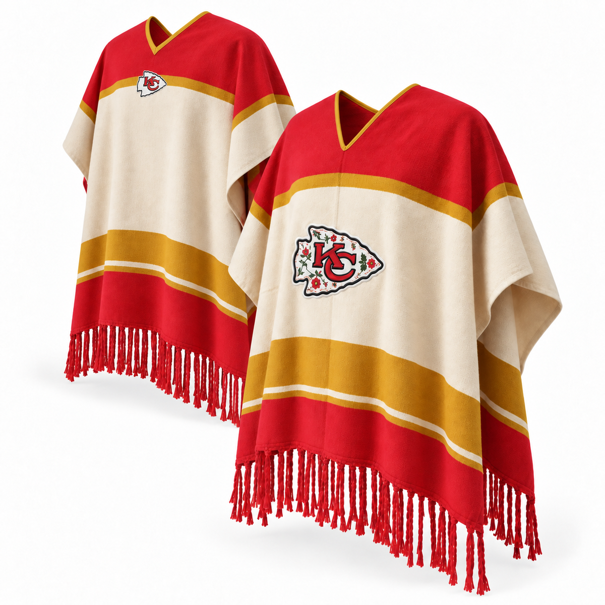 Pancho's Blanket × Kansas City Chiefs Red, Gold & Cream Gaban — front and back views on white background